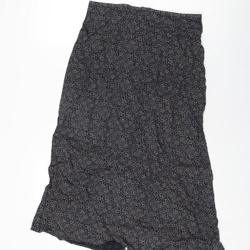 Marks and Spencer Womens Grey Floral Viscose Flare Skirt Size 14 Zip
