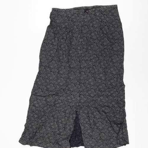 Marks and Spencer Womens Grey Floral Viscose Flare Skirt Size 14 Zip