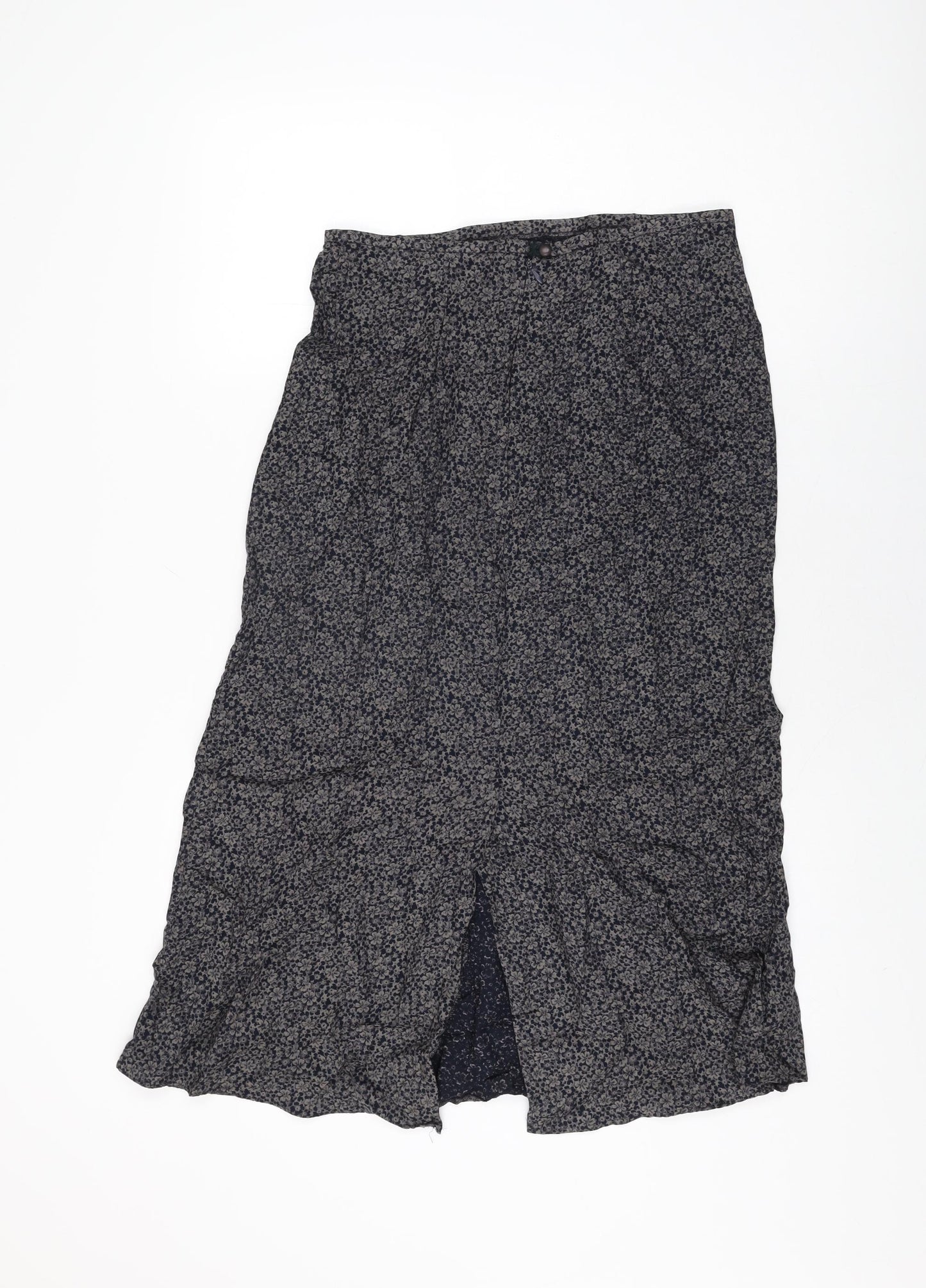 Marks and Spencer Womens Grey Floral Viscose Flare Skirt Size 14 Zip