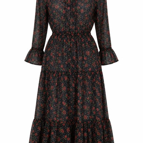 Marks and Spencer Womens Black Floral Polyester A-Line Size 8 Round Neck Tie