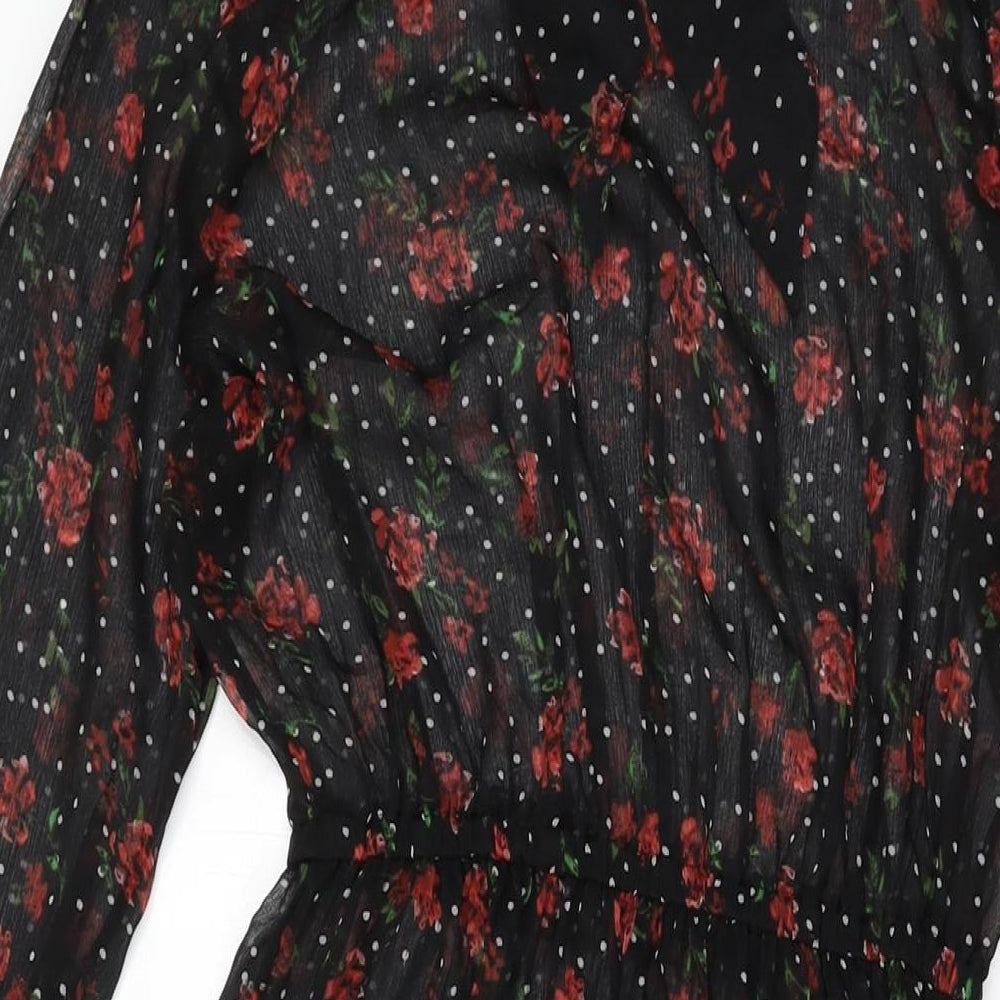 Marks and Spencer Womens Black Floral Polyester A-Line Size 8 Round Neck Tie
