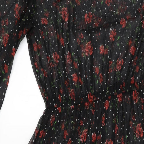 Marks and Spencer Womens Black Floral Polyester A-Line Size 8 Round Neck Tie