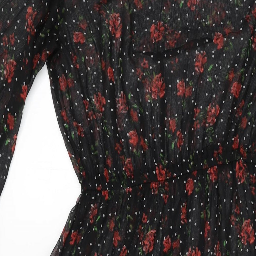 Marks and Spencer Womens Black Floral Polyester A-Line Size 8 Round Neck Tie