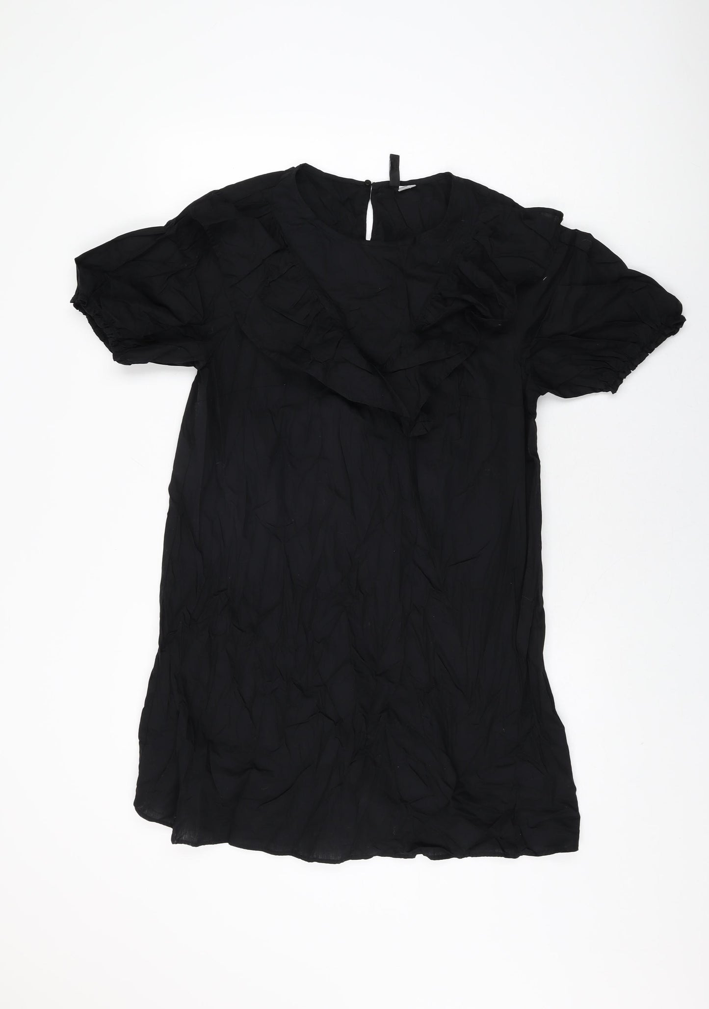 H&M Womens Black Cotton Shift Size 18 Round Neck Button