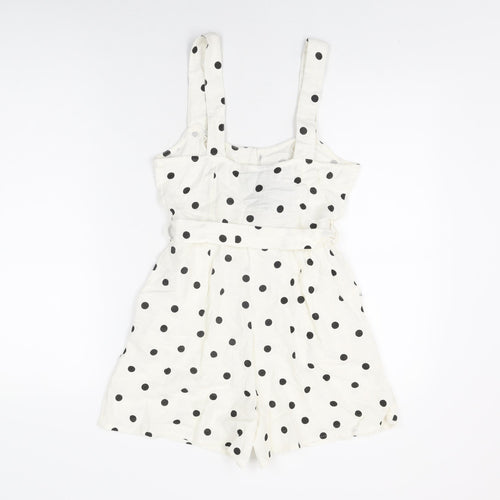 New Look Womens White Polka Dot Cotton Playsuit One-Piece Size 6 L3 in Button