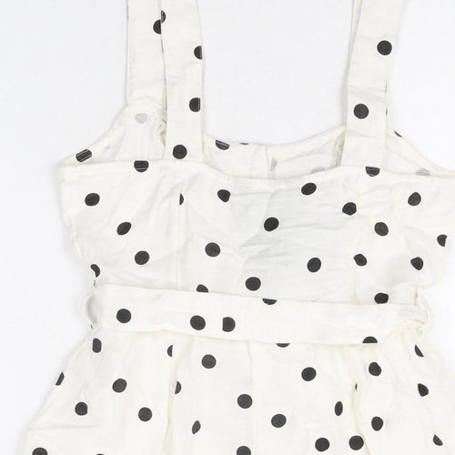 New Look Womens White Polka Dot Cotton Playsuit One-Piece Size 6 L3 in Button