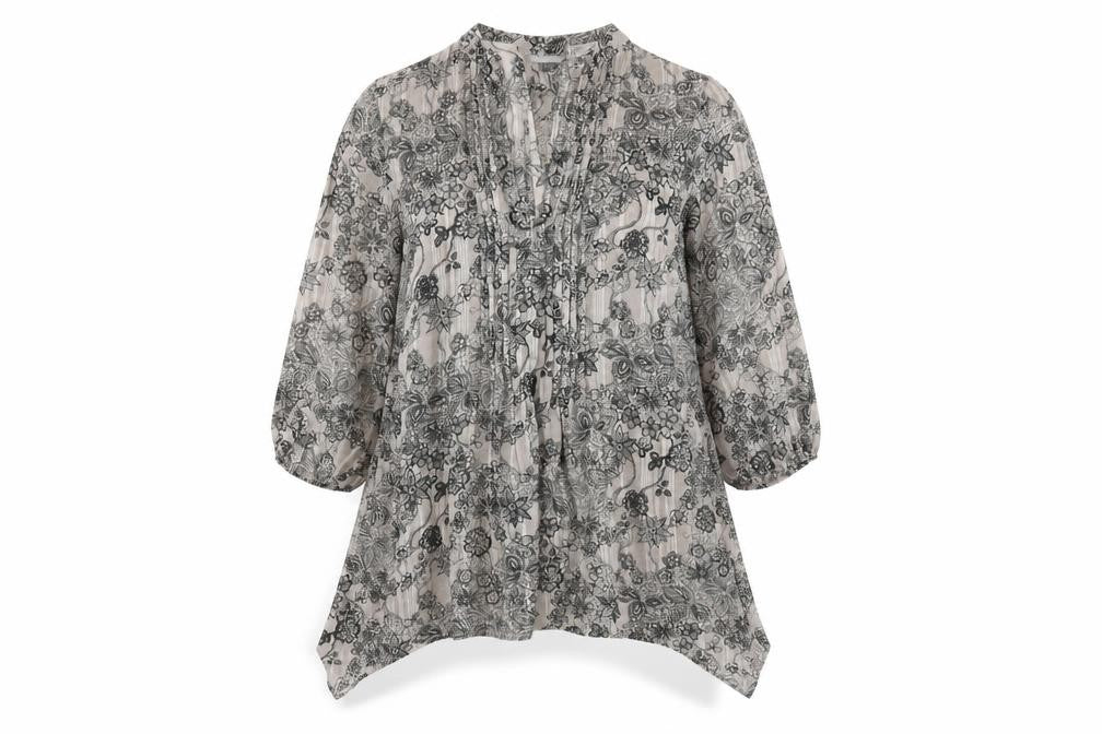 Marks & Spencer Womens Grey Geometric Polyester Basic Blouse Size 14 V-Neck
