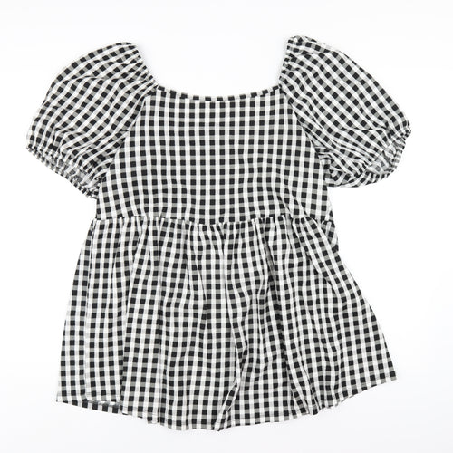 New Look Womens Black Check Polyester Basic T-Shirt Size 22 Square Neck