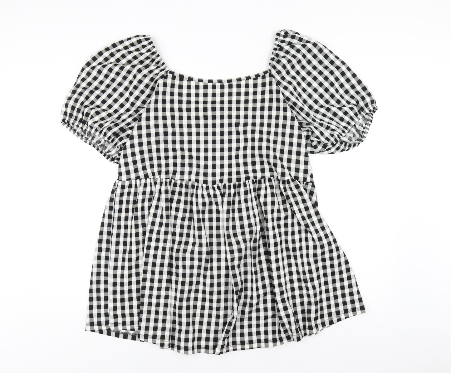 New Look Womens Black Check Polyester Basic T-Shirt Size 22 Square Neck
