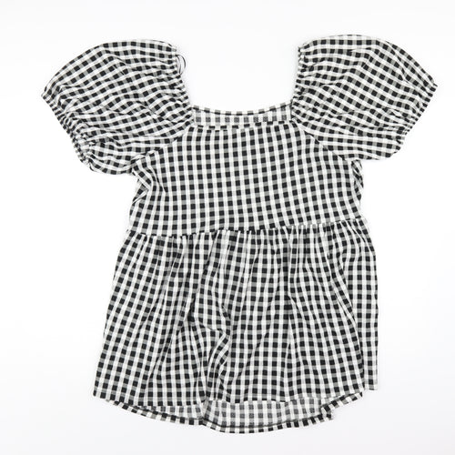 New Look Womens Black Check Polyester Basic T-Shirt Size 22 Square Neck