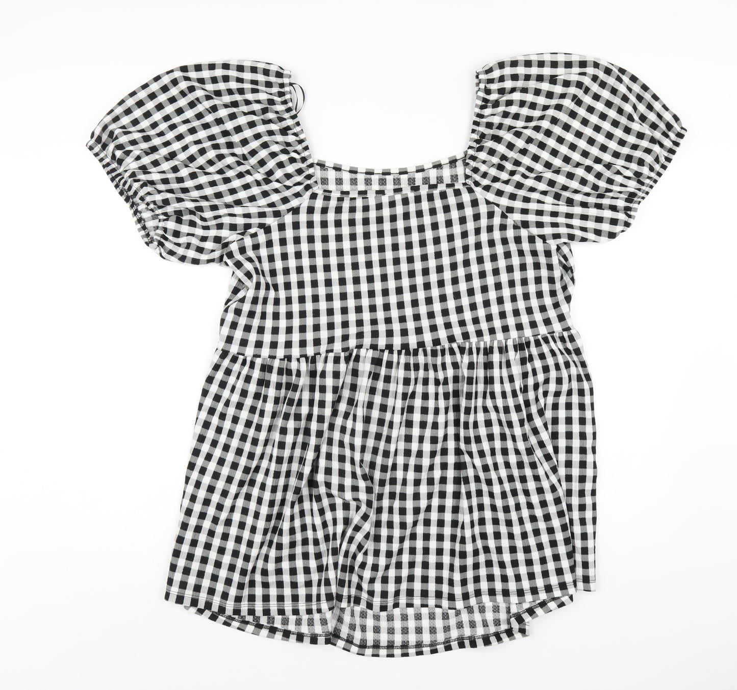 New Look Womens Black Check Polyester Basic T-Shirt Size 22 Square Neck