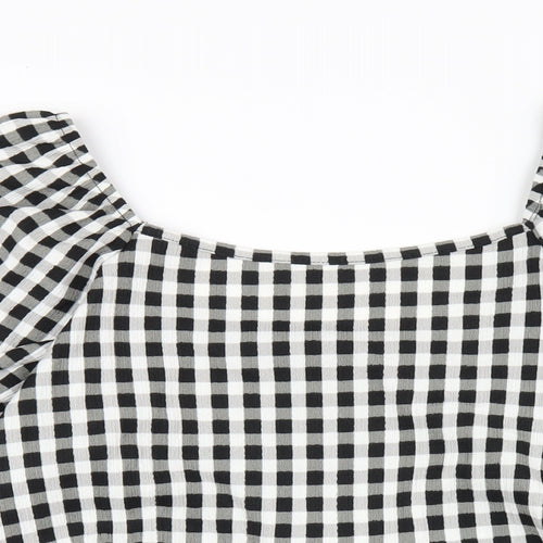 New Look Womens Black Check Polyester Basic T-Shirt Size 22 Square Neck