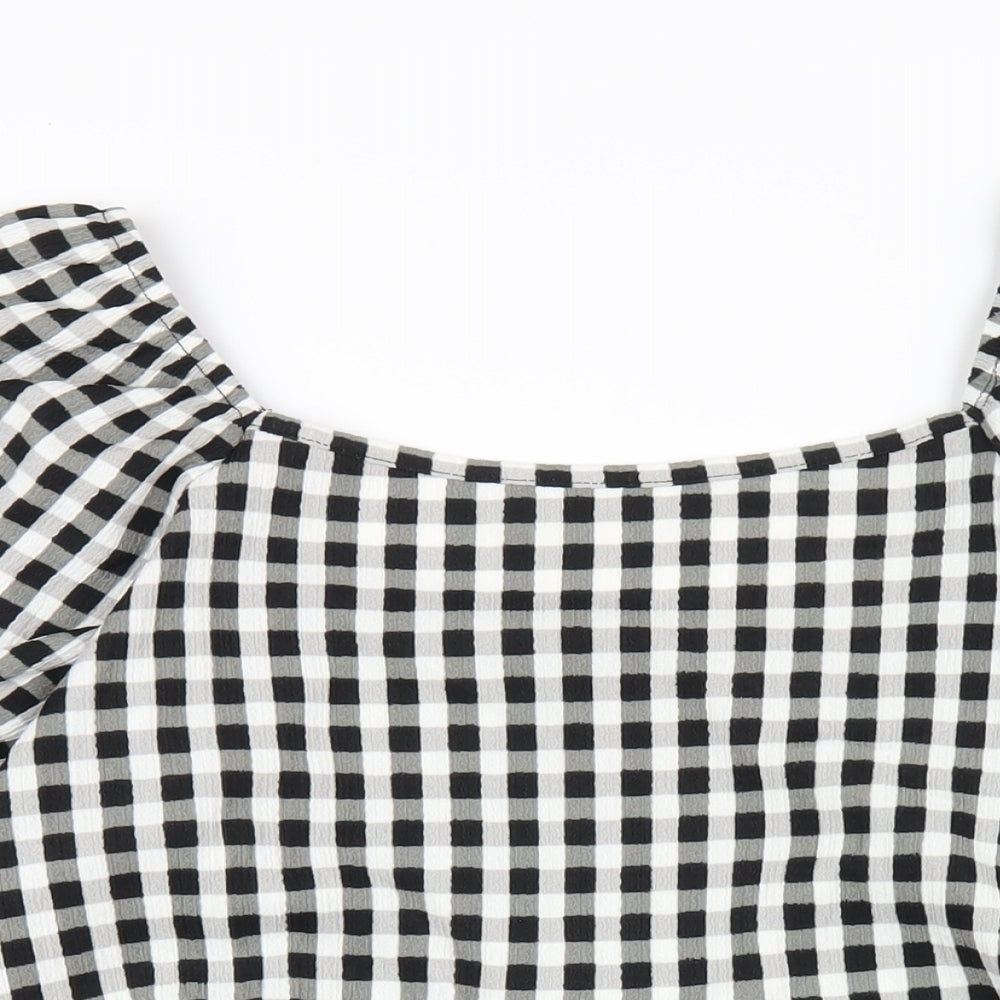 New Look Womens Black Check Polyester Basic T-Shirt Size 22 Square Neck