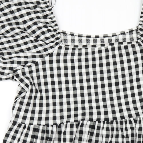 New Look Womens Black Check Polyester Basic T-Shirt Size 22 Square Neck