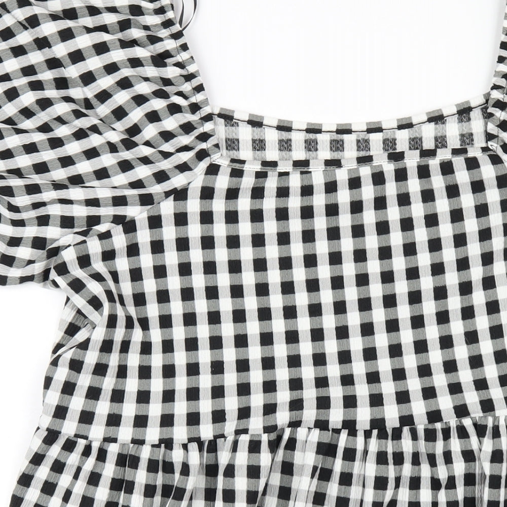 New Look Womens Black Check Polyester Basic T-Shirt Size 22 Square Neck