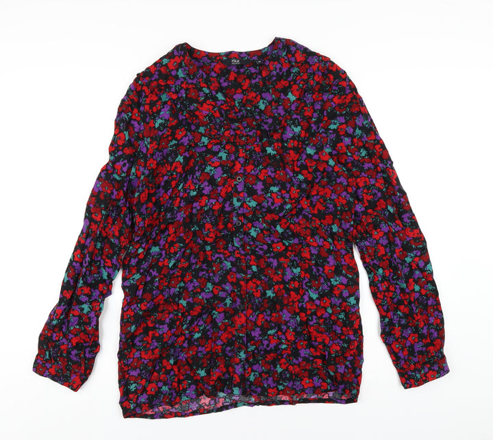 EWM Womens Multicoloured Floral Viscose Basic T-Shirt Size 14 V-Neck