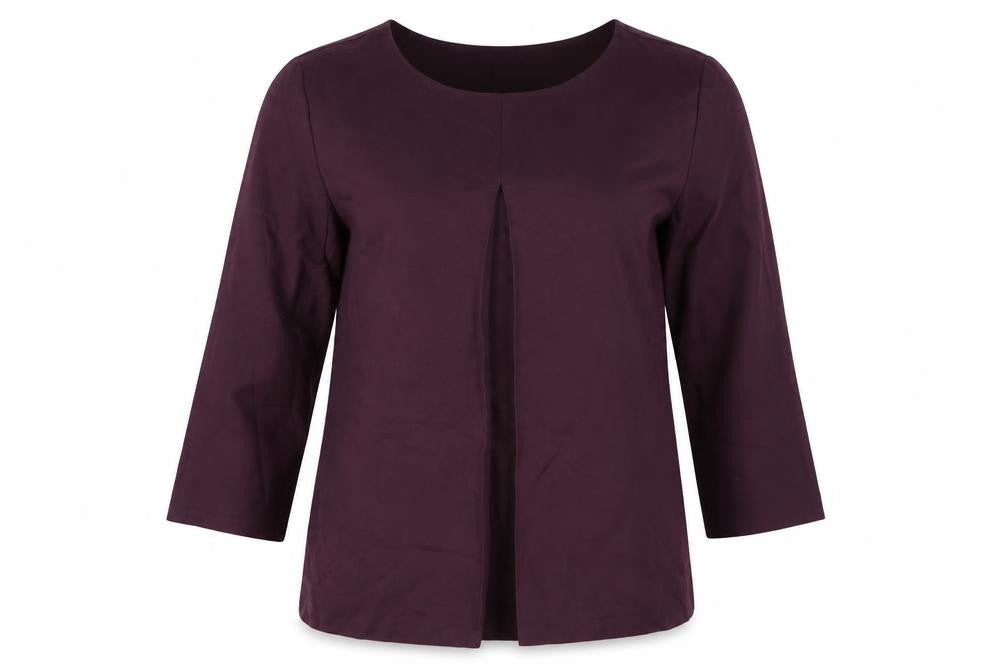 Front view of Lands' End women’s purple viscose basic t-shirt, size S, round neck