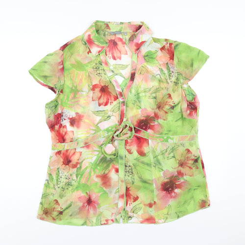 Per Una Womens Green Geometric Polyester Basic Button-Up Size 18 V-Neck