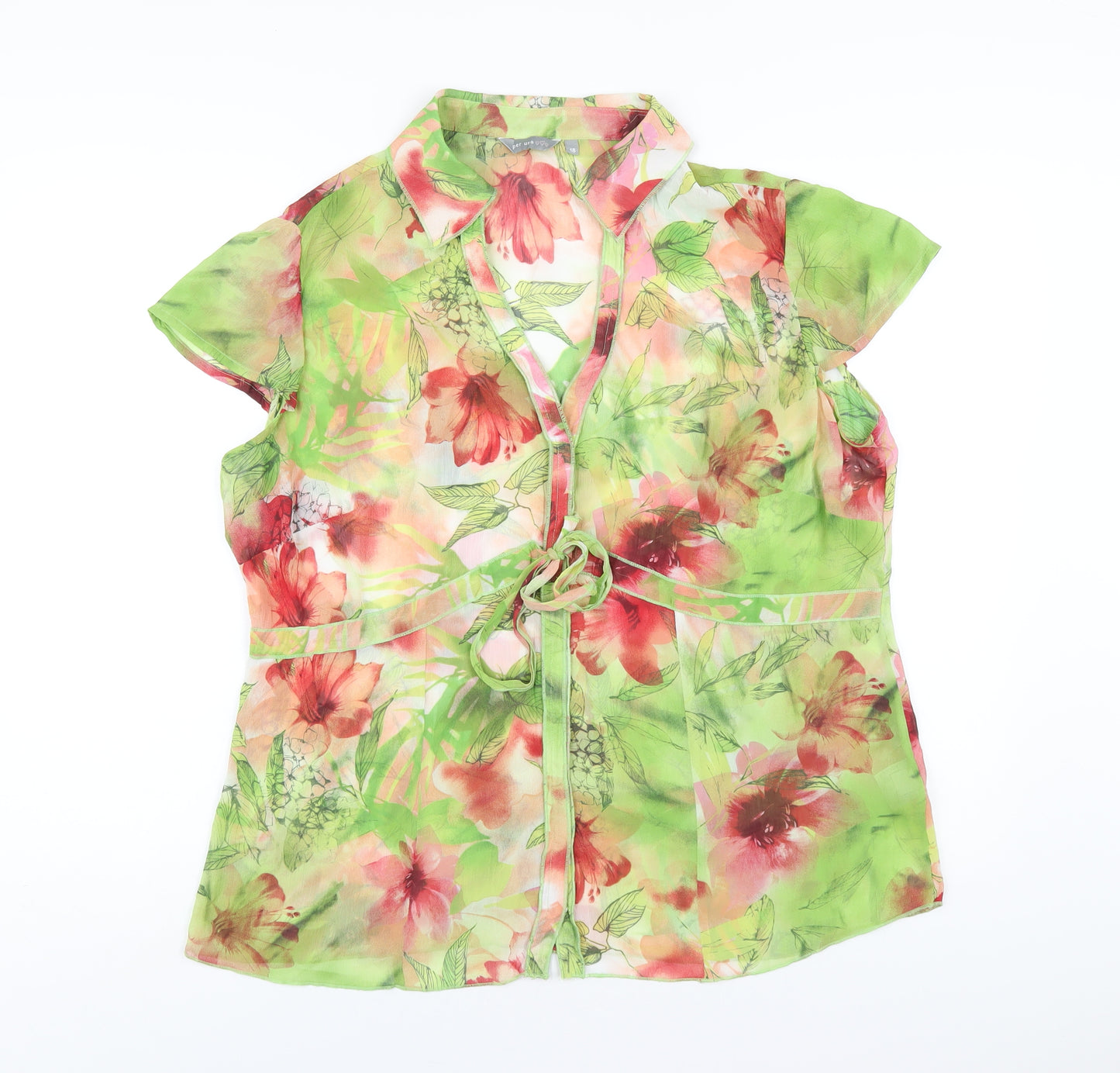 Per Una Womens Green Geometric Polyester Basic Button-Up Size 18 V-Neck