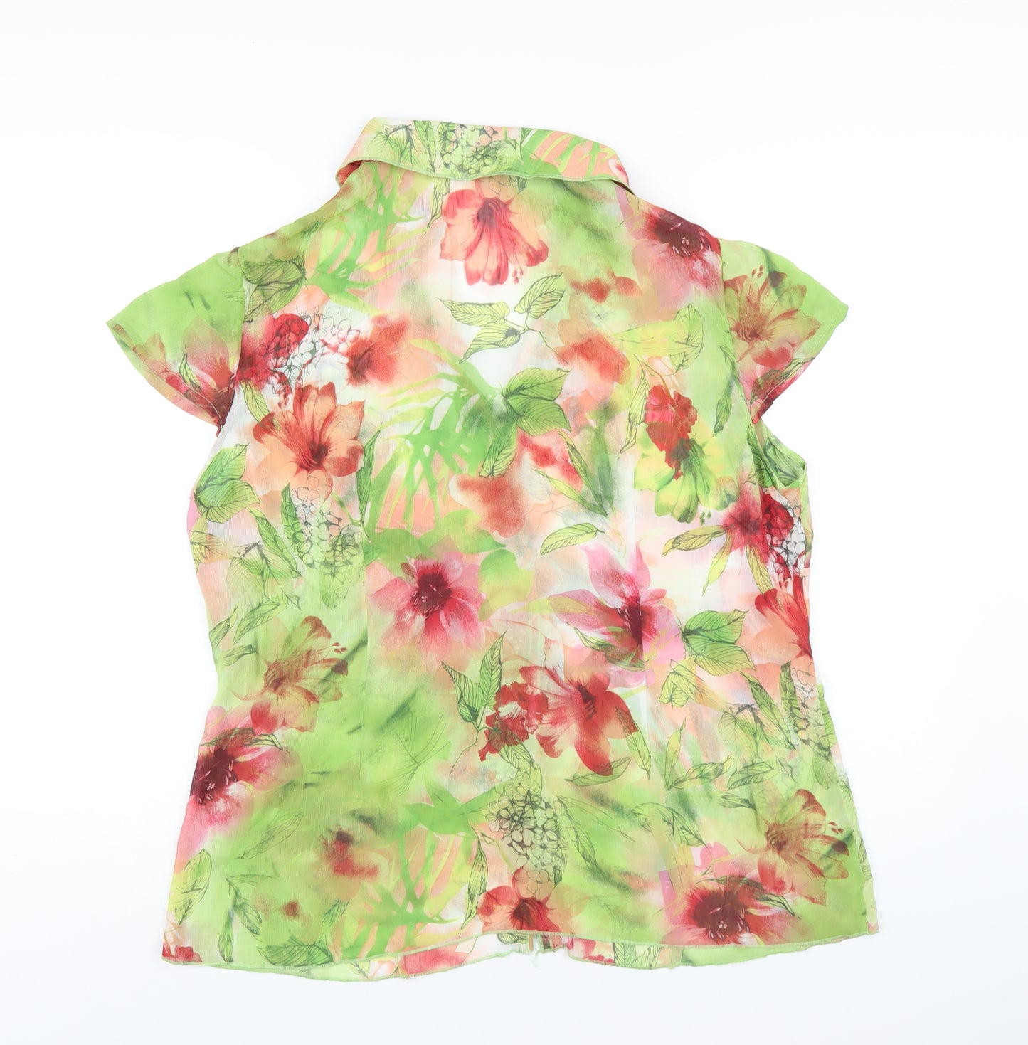 Per Una Womens Green Geometric Polyester Basic Button-Up Size 18 V-Neck