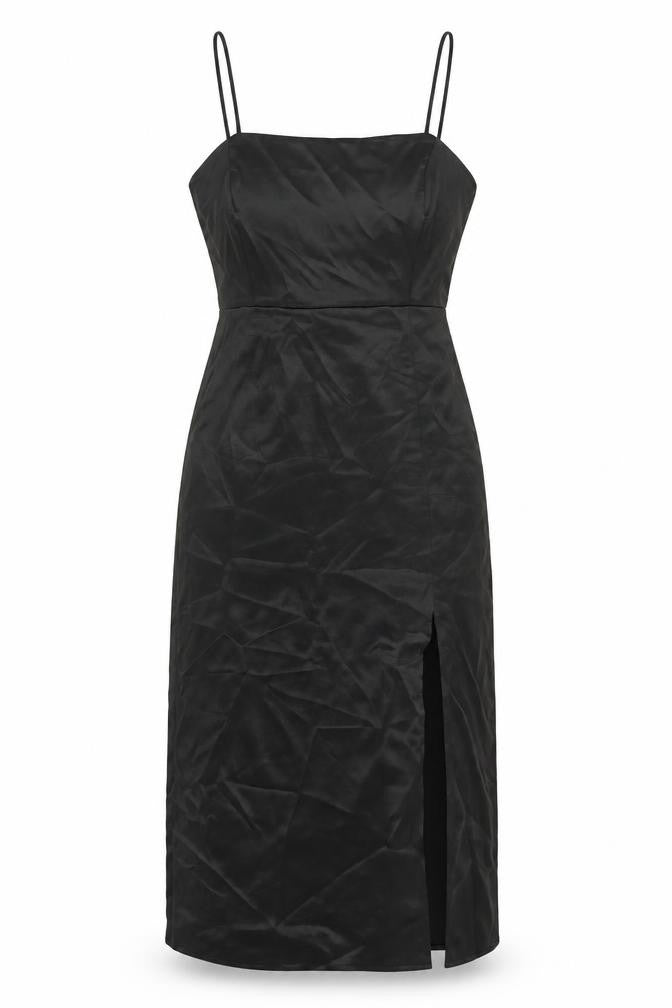 Front view of Zara women’s black polyester a-line, size M, square neck zip