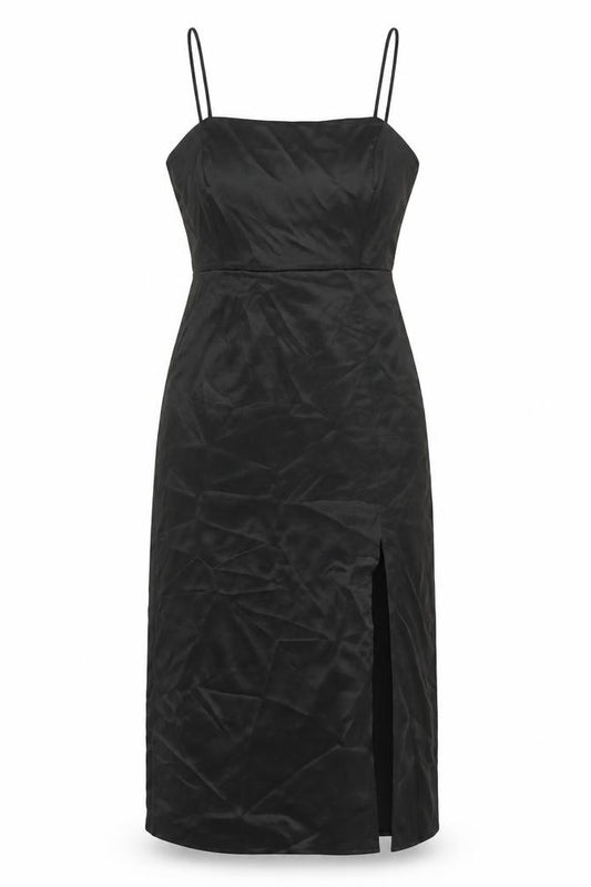 Front view of Zara women’s black polyester a-line, size M, square neck zip