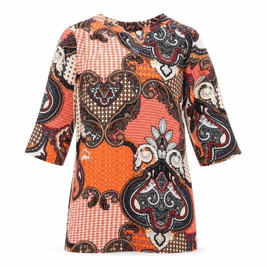 Front view of Wallis women’s multicoloured geometric polyester a-line, size UK 12, v-neck pullover