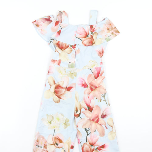 NEXT Girls Blue Floral Polyester Jumpsuit One-Piece Size 3 Years Button