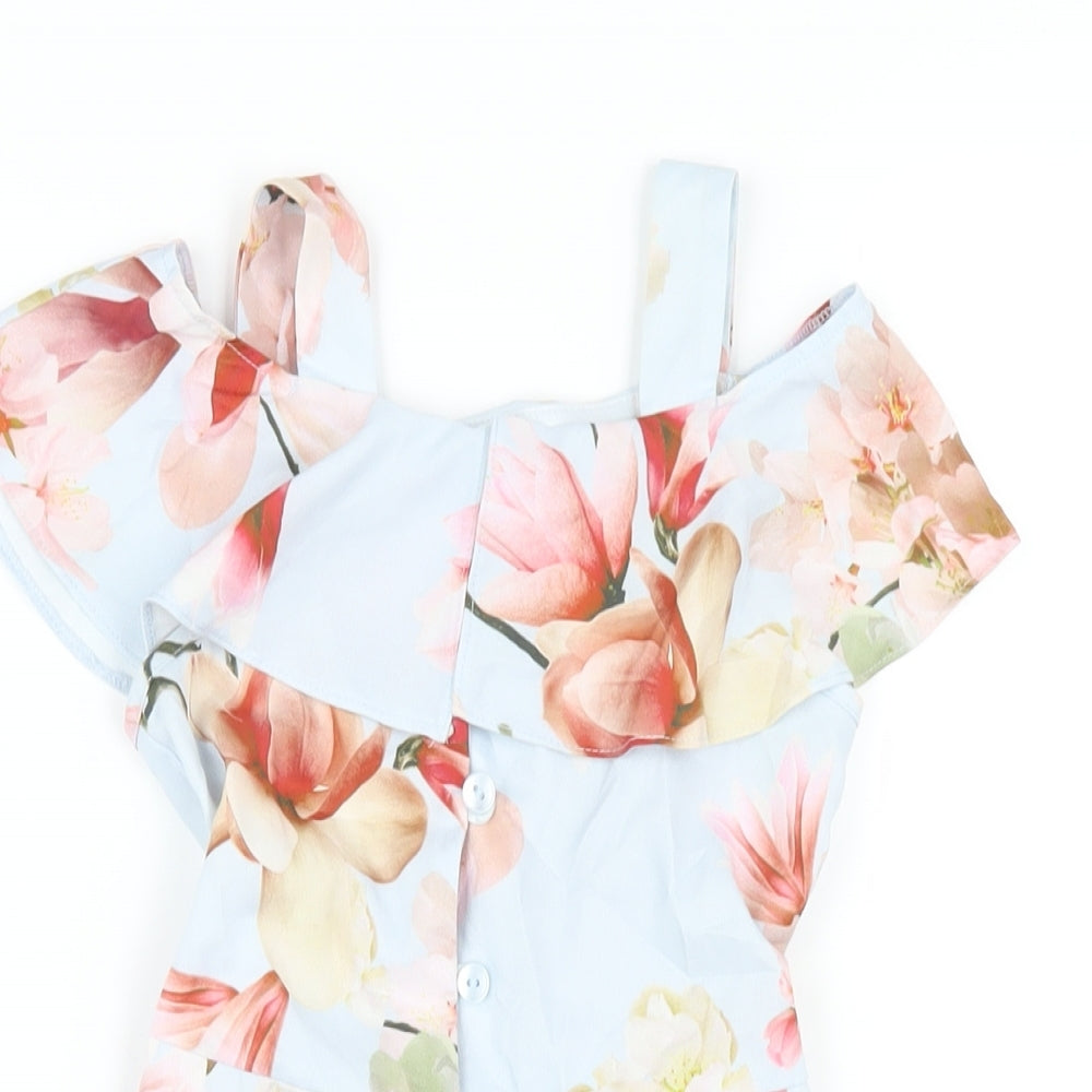 NEXT Girls Blue Floral Polyester Jumpsuit One-Piece Size 3 Years Button