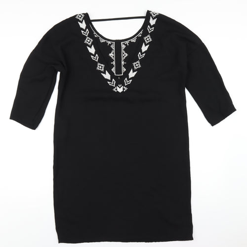 VERO MODA Womens Black Geometric Polyester A-Line Size S Scoop Neck Pullover