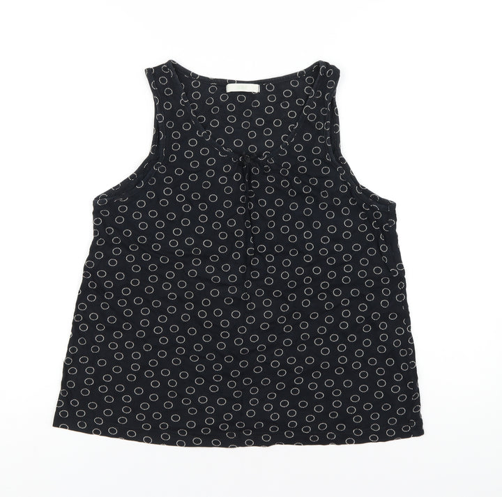 Marks and Spencer Womens Black Polka Dot Cotton Basic Tank Size 14 Scoop Neck