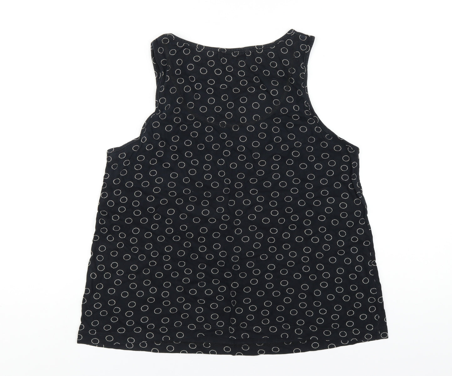 Marks and Spencer Womens Black Polka Dot Cotton Basic Tank Size 14 Scoop Neck