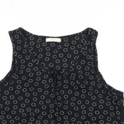 Marks and Spencer Womens Black Polka Dot Cotton Basic Tank Size 14 Scoop Neck