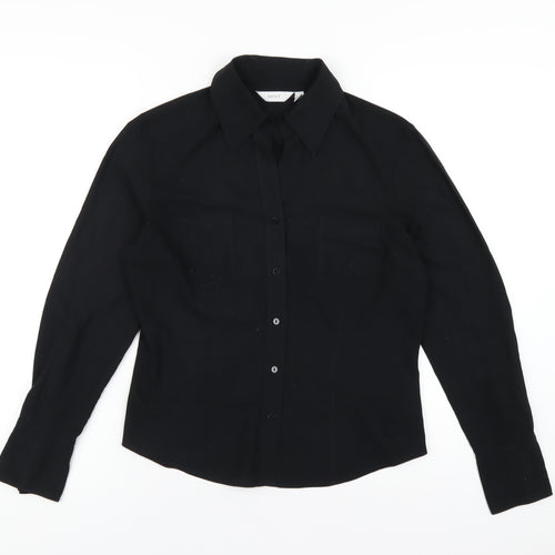 NEXT Womens Black Polyester Basic Button-Up Size 14 Collared