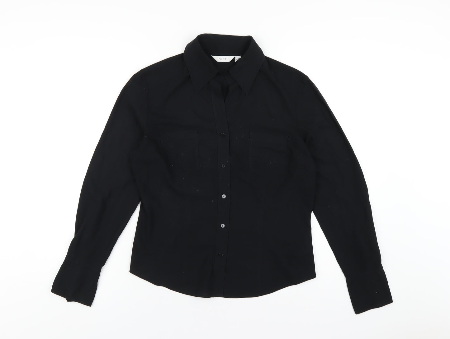 NEXT Womens Black Polyester Basic Button-Up Size 14 Collared