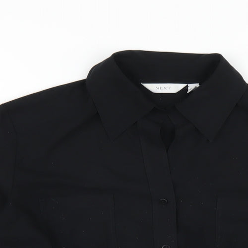 NEXT Womens Black Polyester Basic Button-Up Size 14 Collared