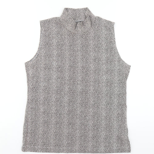 WEEKENDERS Womens Grey Geometric Acetate Basic Tank Size M Mock Neck