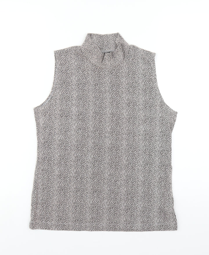 WEEKENDERS Womens Grey Geometric Acetate Basic Tank Size M Mock Neck
