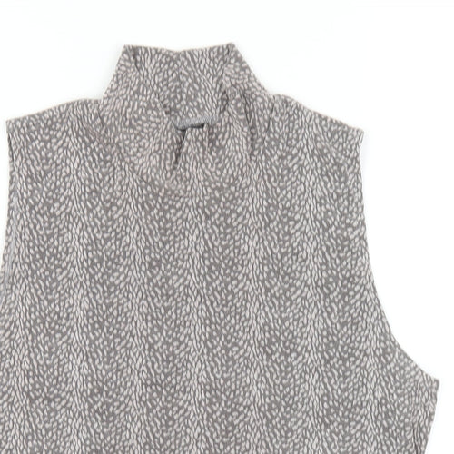 WEEKENDERS Womens Grey Geometric Acetate Basic Tank Size M Mock Neck