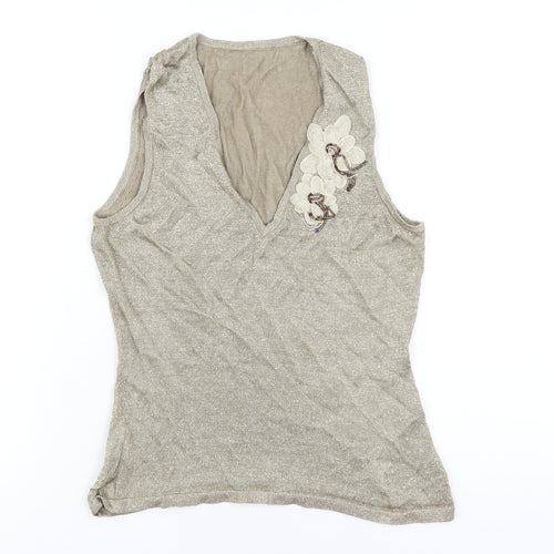Marks and Spencer Womens Gold Viscose Basic Tank Size 12 V-Neck