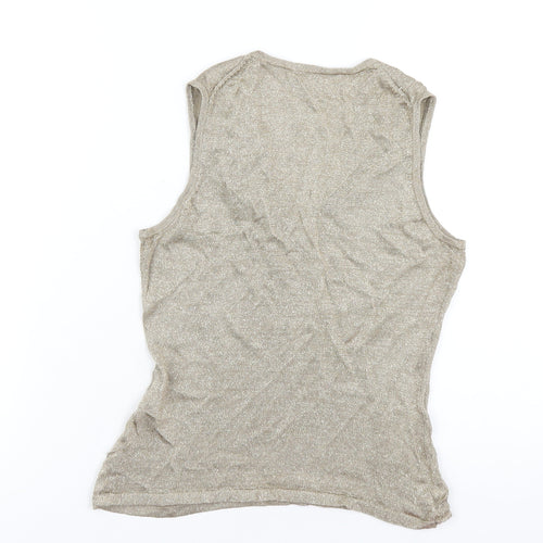 Marks and Spencer Womens Gold Viscose Basic Tank Size 12 V-Neck