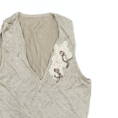 Marks and Spencer Womens Gold Viscose Basic Tank Size 12 V-Neck