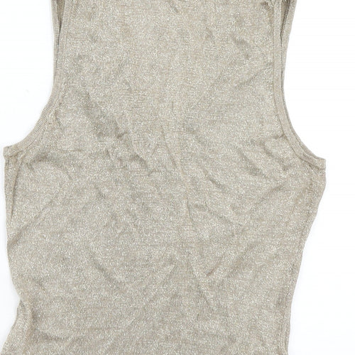 Marks and Spencer Womens Gold Viscose Basic Tank Size 12 V-Neck