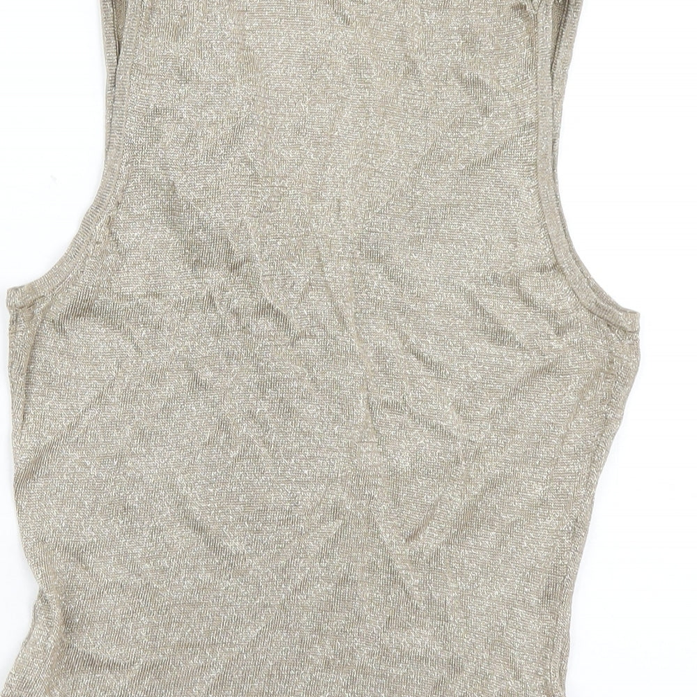Marks and Spencer Womens Gold Viscose Basic Tank Size 12 V-Neck
