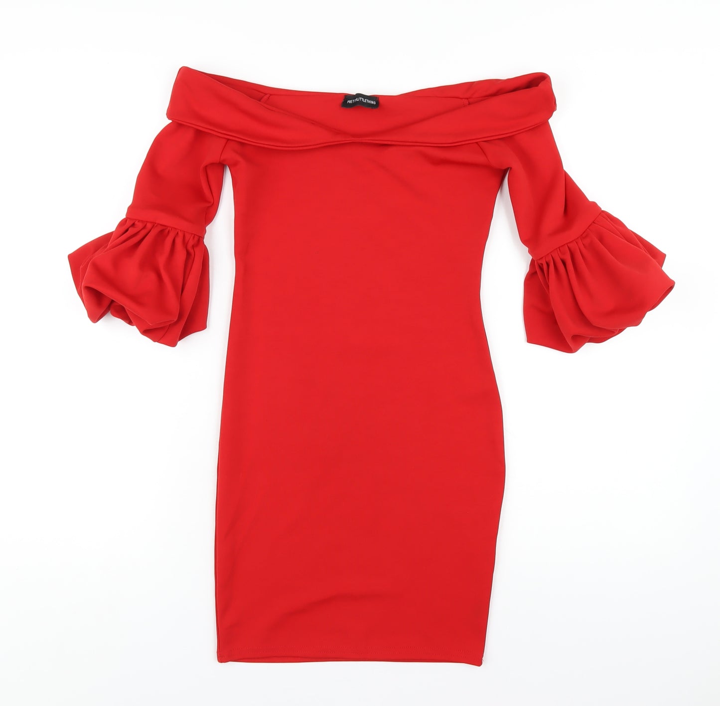 PRETTYLITTLETHING Womens Red Polyester Bodycon Size 6 Off the Shoulder Pullover