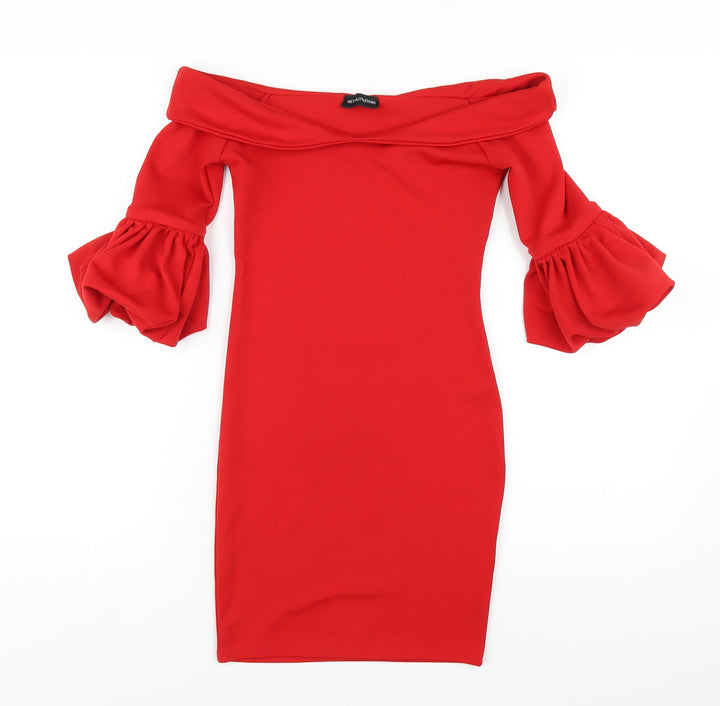 PRETTYLITTLETHING Womens Red Polyester Bodycon Size 6 Off the Shoulder Pullover