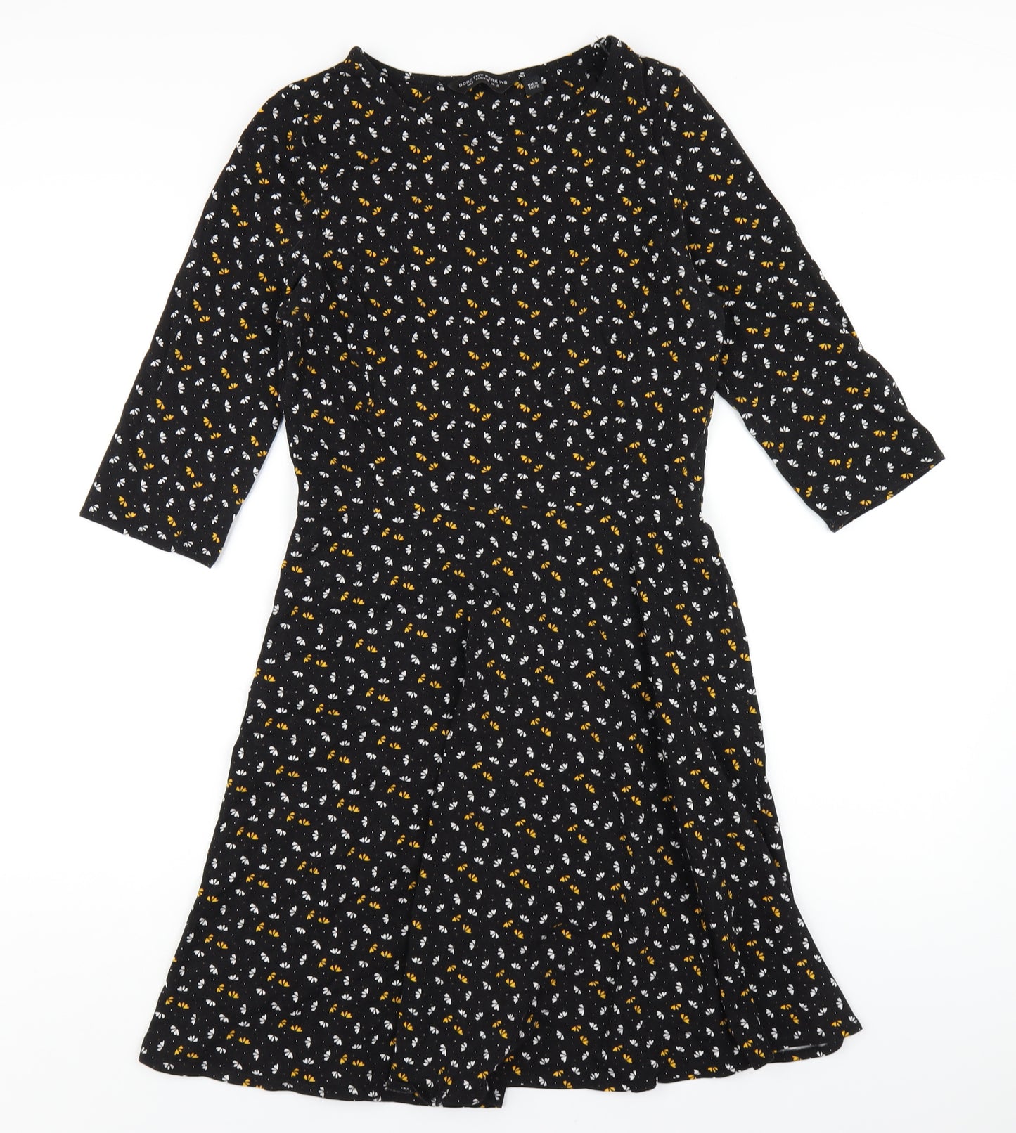 Dorothy Perkins Womens Black Floral Cotton A-Line Size 12 Round Neck Pullover