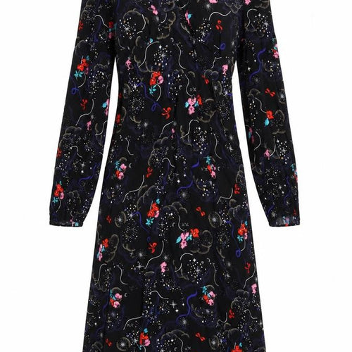 Marks and Spencer Womens Black Geometric Viscose A-Line Size 10 V-Neck Zip