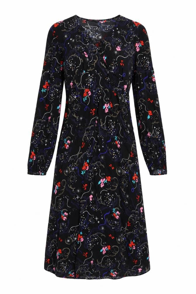 Marks and Spencer Womens Black Geometric Viscose A-Line Size 10 V-Neck Zip