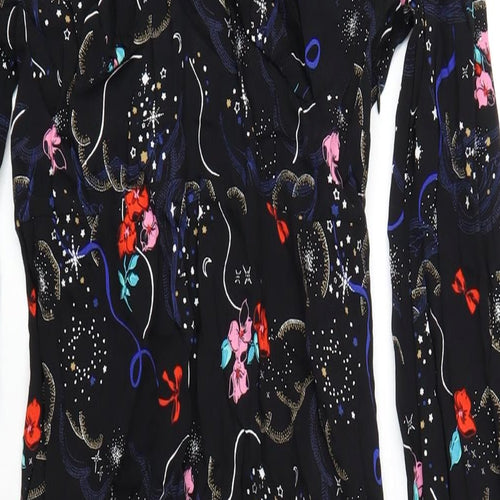 Marks and Spencer Womens Black Geometric Viscose A-Line Size 10 V-Neck Zip